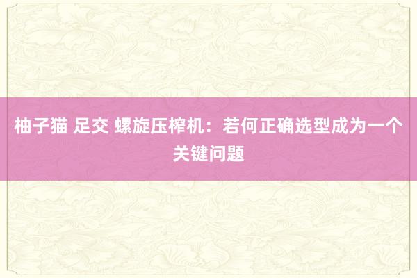 柚子猫 足交 螺旋压榨机：若何正确选型成为一个关键问题