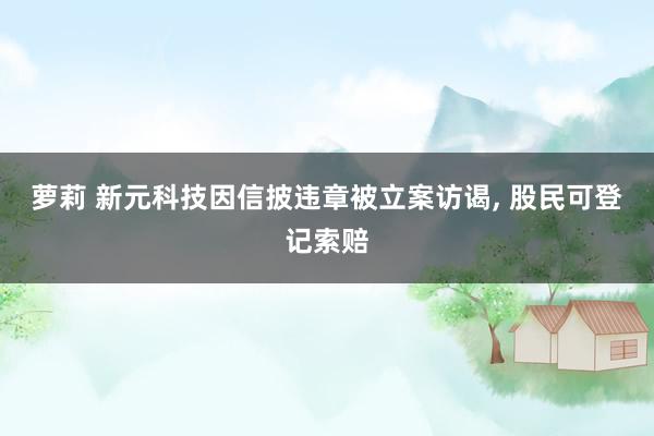 萝莉 新元科技因信披违章被立案访谒, 股民可登记索赔